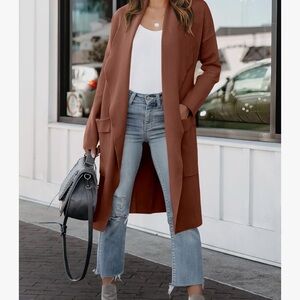 Anrabes Open front long sleeve Cardigan Sweater Rust Brown Size Small cozy